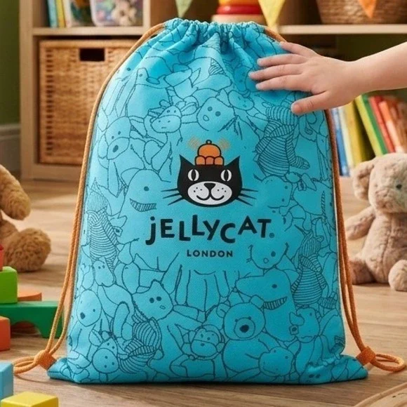 Jellycat London Turquoise Blue Drawstring Dust Bag Character Print 18x14