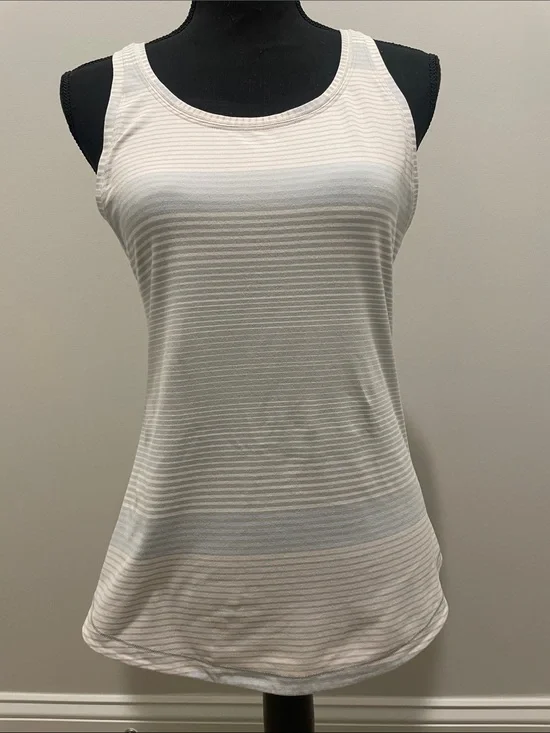 lululemon athletica White & Light Gray Striped Scoop Tank