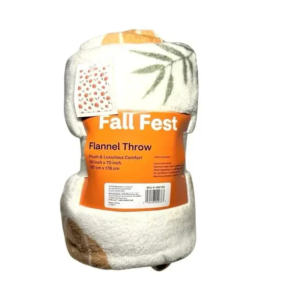 Fall Pumpkin Harvest Plush Fleece Throw Decor Holiday Comfy Blanket 50x70 Autumn