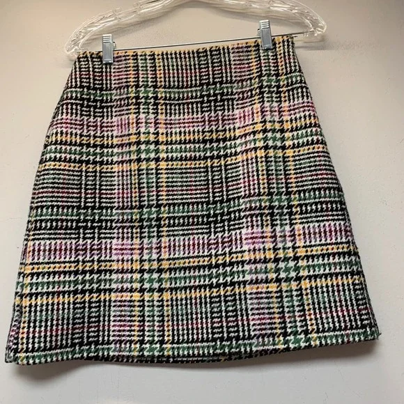LOFT Plaid Mini Skirt Womens 0 Multi-Color Excellent Wool Blend A-Line Zip