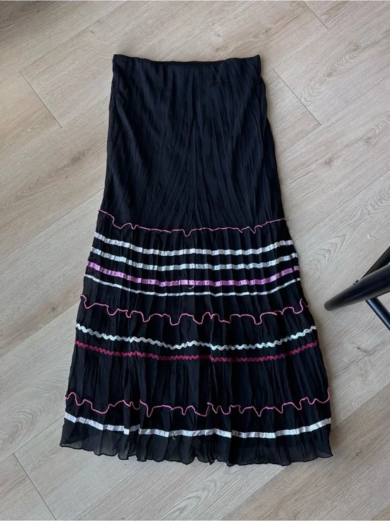 black y2k maxi skirt with pink and white stripes (brand First Option)