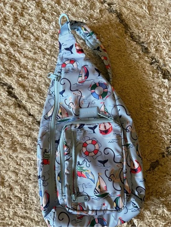 Vera Bradley Light Blue Kids Nautical Sling Bag with Lifebuoy & Sailboat Print