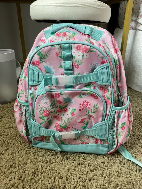 Pottery Barn Kids Large Mackenzie Floral Pink Backpack with Mint Accents