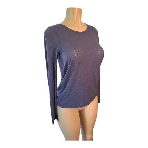 Women 6 Lululemon Long Sleeved Tee T-Shirt Top Blue Cut-Out Back Opening Burnout