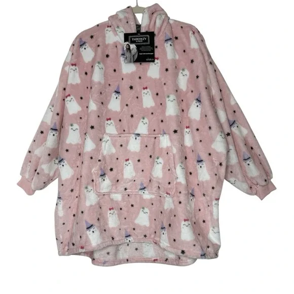 New‎ THROWZY Poncho One Size Oversized Hooded PINK Ghost Long Sleeves Halloween