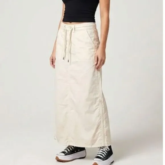American Eagle Cargo Maxi Skirt Womens Sz 6 Fairy Grunge Y2K Low Rise Cream Long