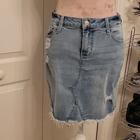 Light Blue Distressed Denim Mini Skirt