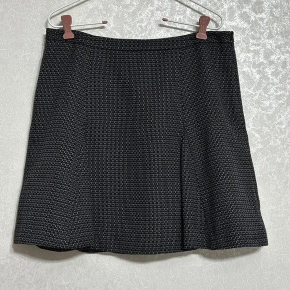 Ann‎ Taylor LOFT Petite Black Blue Geometric Print A-Line Skater Skirt Sz 12