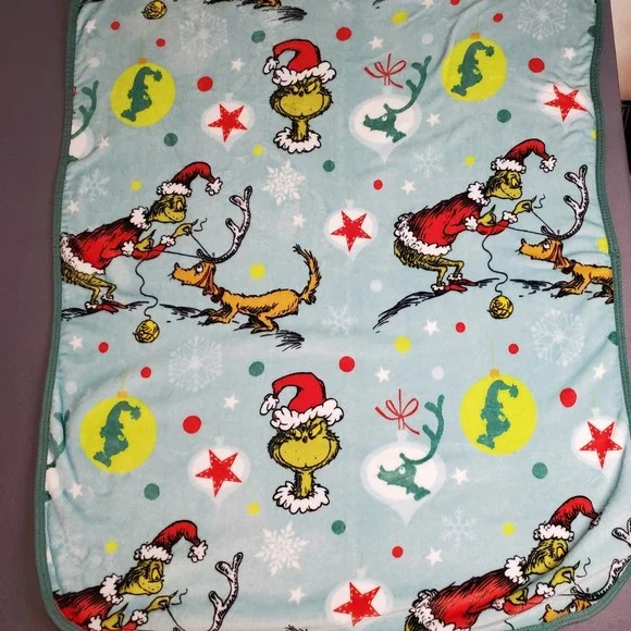 The Grinch Plush Throw Blue Blanket Christmas Holiday Max‎ Dog Stars 38x48