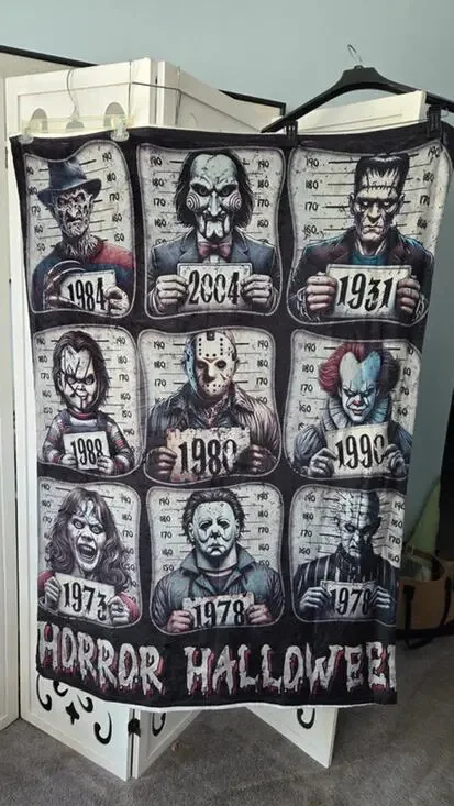 Horror Hallows Horror Movie Characters Fleece Throw Blanket Freddy Chucky