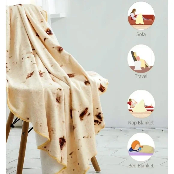 Burrito‎ Flannel Blanket Wrap Throw Funny Gag Gift Large Taco Tortilla Soft Cozy