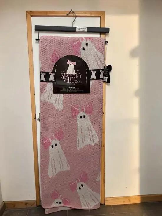 Rachel Zoe Spooky Vibes Pink Chenille Ghost Throw Blanket