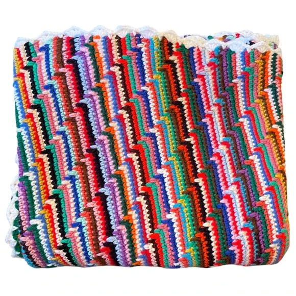 Handmade Granny Crocheted Rainbow Blanket boho‎ cottagecore 70s afghan colorful