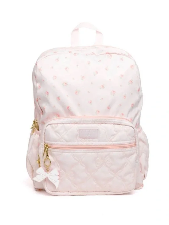Kids Pink Quilted Backpack with Bow Charm