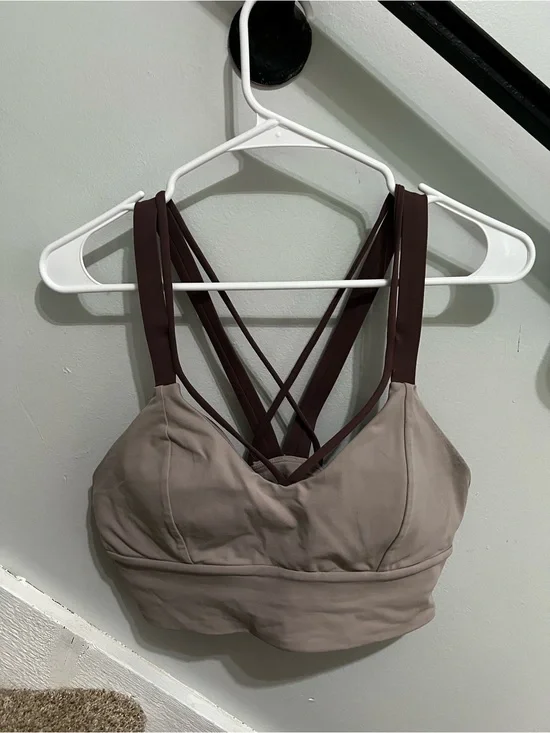 lululemon athletica Taupe Sports Bra with Dark Purple Strappy Back