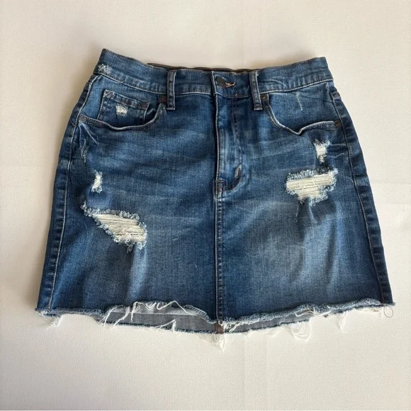 Aeropostale Sz‎ 8 High Rise Distressed Raw Hem Denim Jean Mini Skirt Grunge