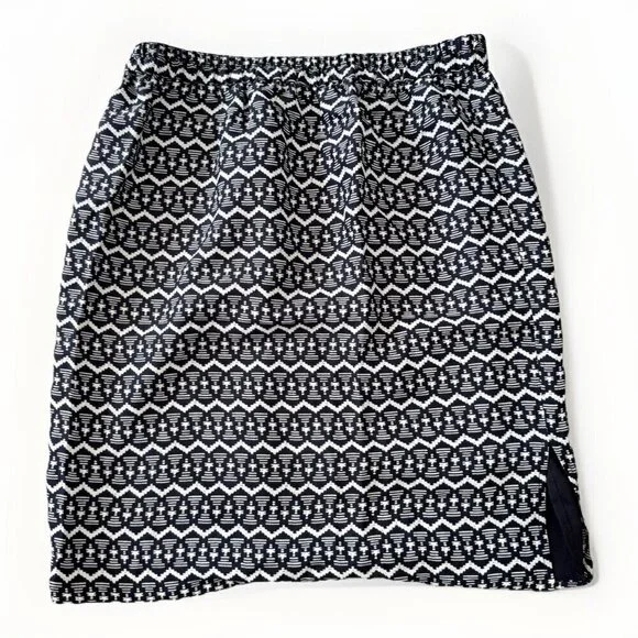 Ann Taylor LOFT Skirt Womens Small Black Geo Print Elastic Waist Pull On Lined