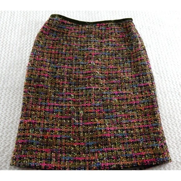 CYNTHIA STEFFE PENCIL SUIT SKIRT BOUCLE PINK GREEN MULTI VELVET FLARE 6 SPRING