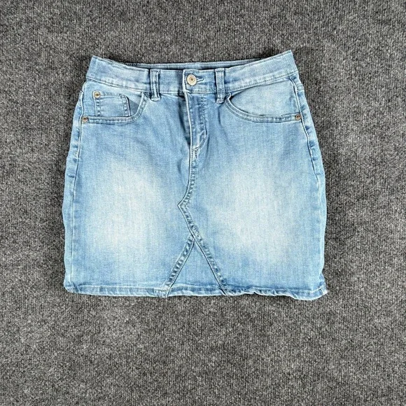 Thereabouts Mini Skirt Womens 12‎ Blue Denim Cotton Stretch Light Wash Outdoor