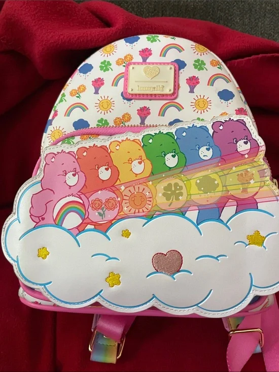 Loungefly White & Pink Care Bears Rainbow Mini Backpack