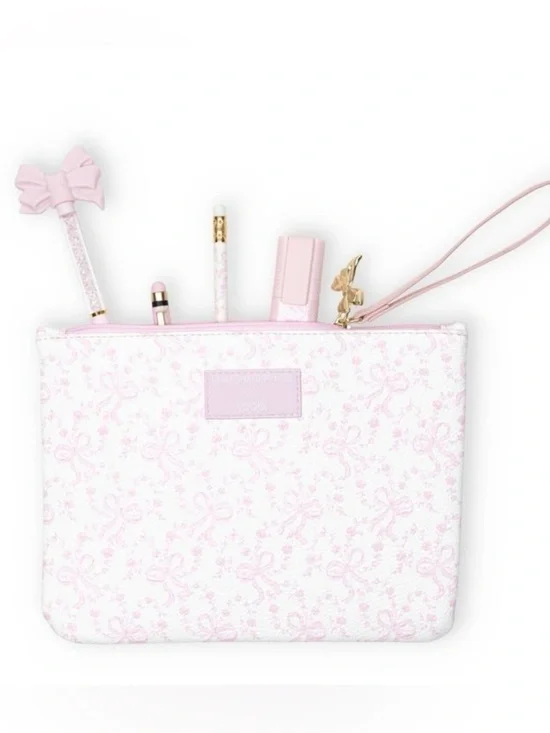 LoveShackFancy Pink Bow Print Pouch