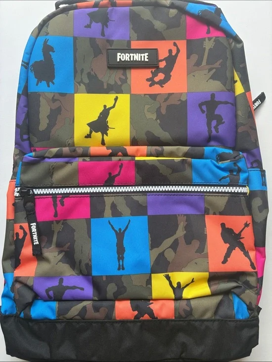Fortnite Black Backpack with Multicolor Silhouette Tiles