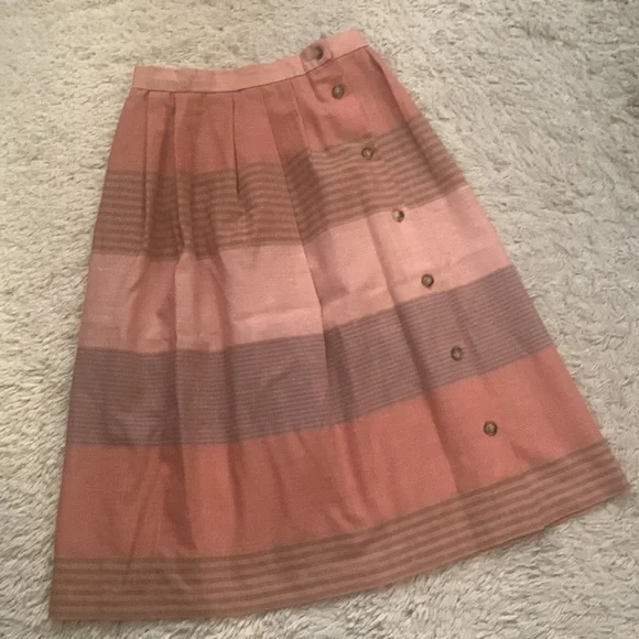 VINTAGE 80s Pastel Pink Stripe Pleated Midi Skirt
