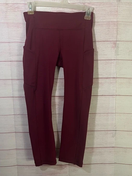 Lululemon Burgundy Color Side Pockets Back Zipper Tight‎ Leggings Size 4