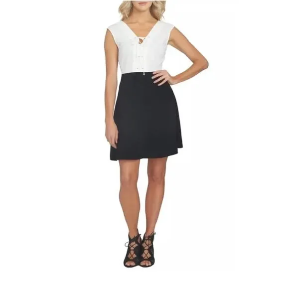 1. State Black White Colorblock Fit & Flare Sleeveless Dress Size 2 Career NWT