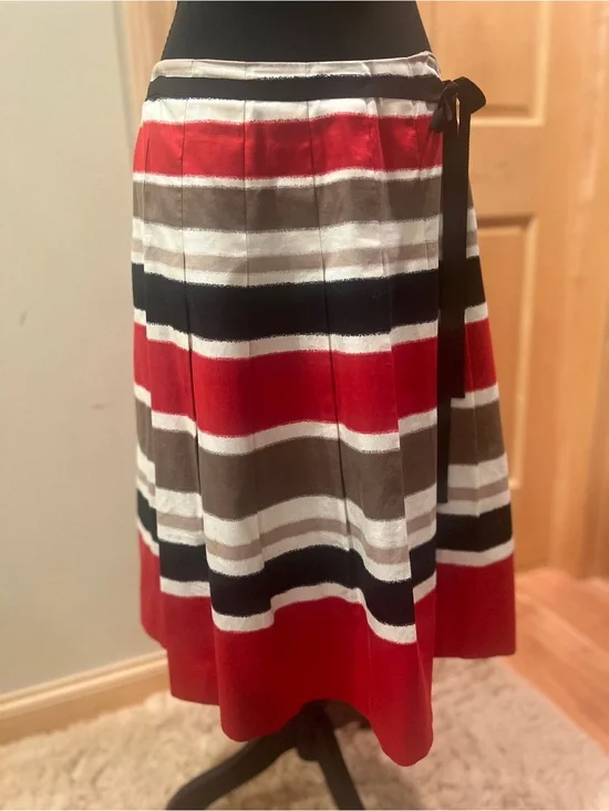 Talbots Women’s Striped Pleated A-Line Midi Skirt Career Chic Preppy Classic 8