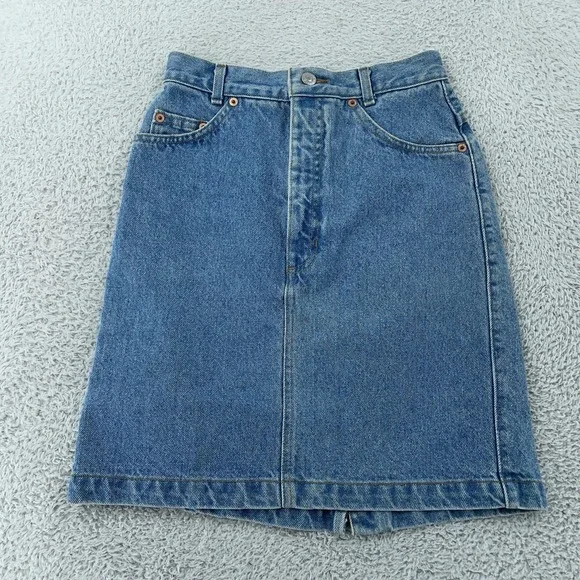 Vintage 90s Gap Denim Skirt Womens 3/4 FITS 26 Blue Jean 5 Pocket Back Slit USA‎