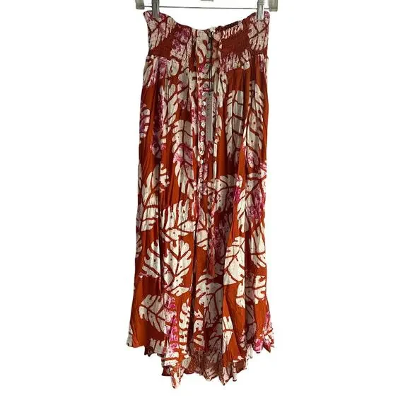 Nicole Miller Size Large Tropical Floral Print Button Slit‎ Front Maxi Skirt