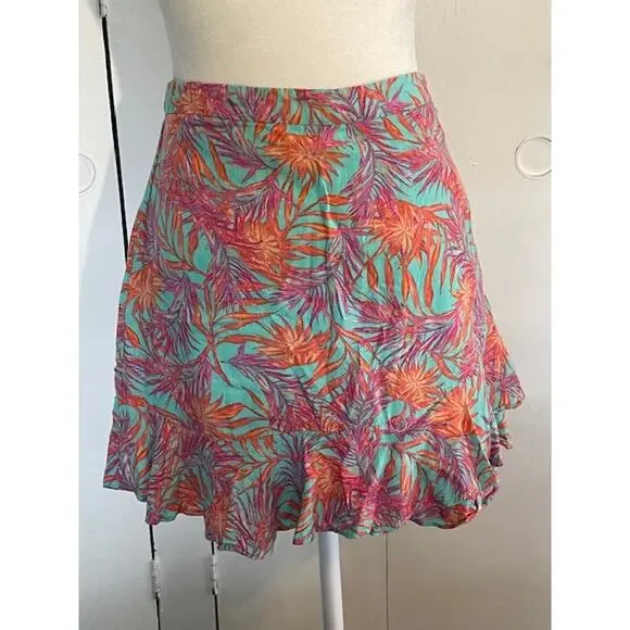 GB Gianni‎ Bini Size Large Short Skirt Hawaiian Print w/ Ruffle