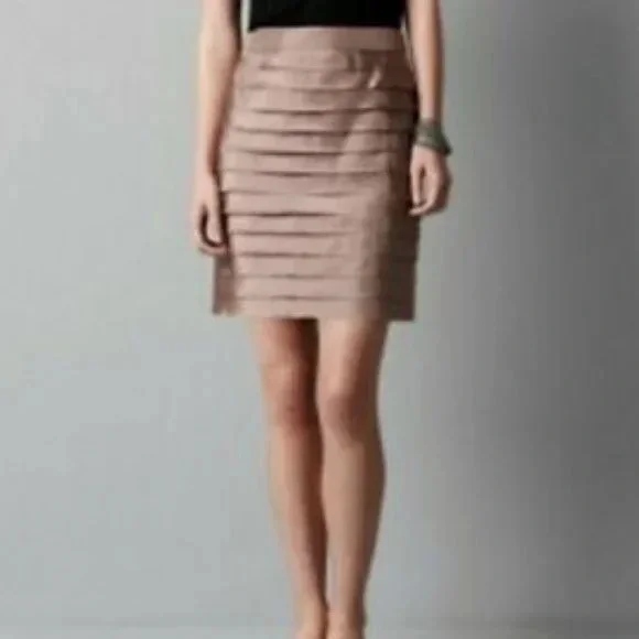 Ann‎ Taylor LOFT Petite Silk Mini Skirt Taupe Lined Back Zip 0P