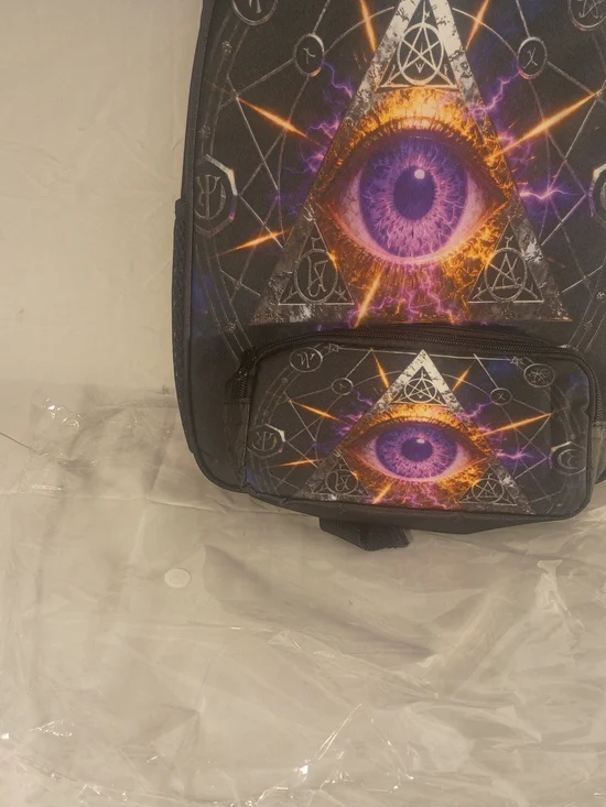 Mystical All-Seeing Eye Graphic Backpack - Purple & Black