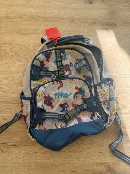 Pottery Barn Kids Grey & Blue Spider-Man  Print Backpack