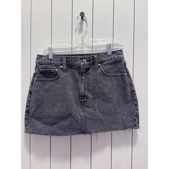 Abercrombie & Fitch Denim Skirt Womens 6 Black Excellent Rhinestone Micro Mini