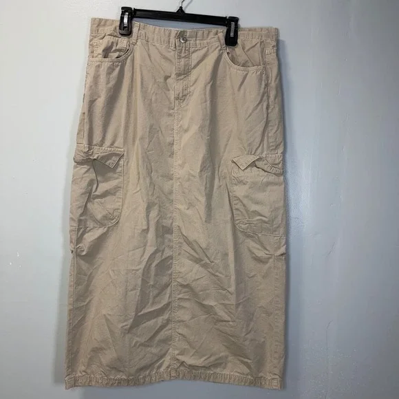 Zara Tan Ripstop Cargo Maxi Skirt Womens XXL Utility Gorpcore‎ Long Khaki Skirt