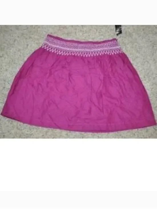 Axcess Skirt Womens 8 Pink White Embroidery Elastic Waist Lined Lightweight