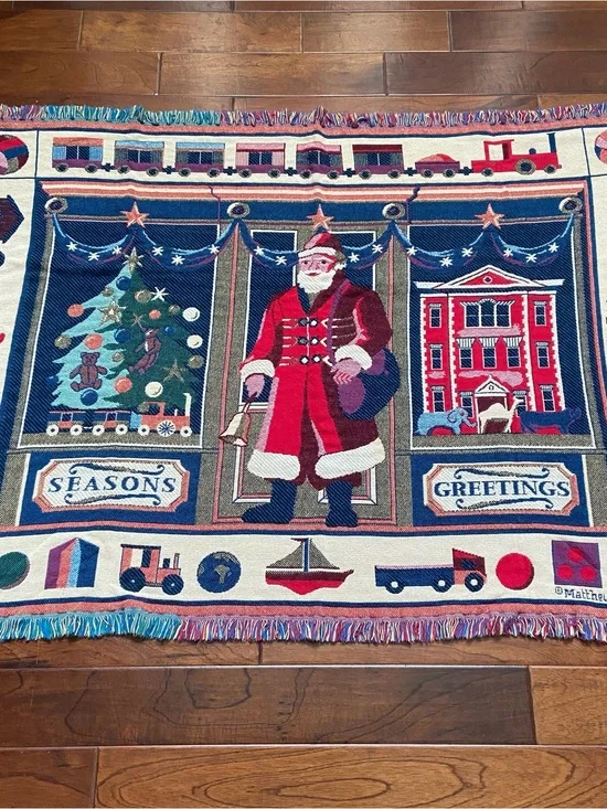 Holiday Santa Throw Blanket - Red & Blue Artist Matthew Rice 46x66