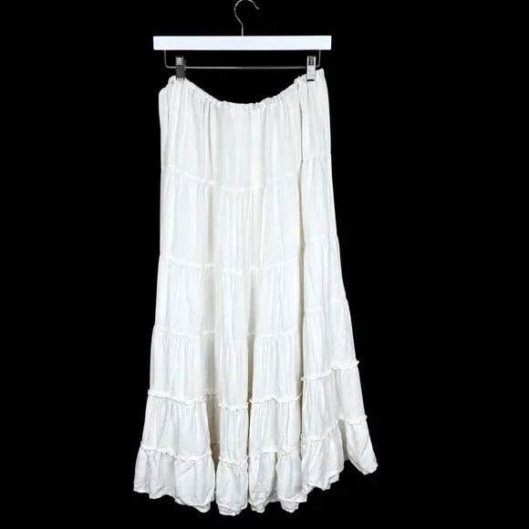 Vintage White Stag Skirt Sz XL Tiered Maxi Boho Peasant Cottage Festival Beaded