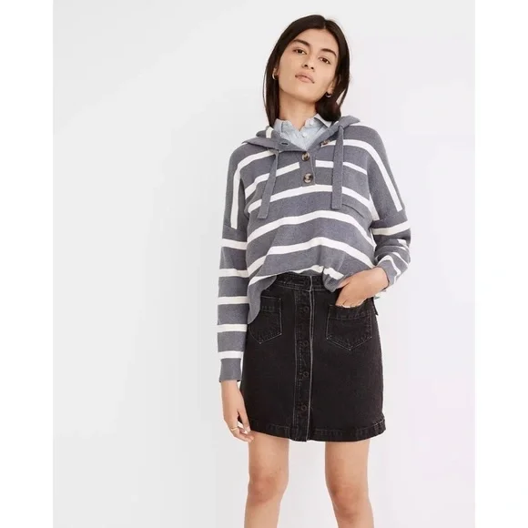 Madewell Skirt Denim High-Waist Button-Front Mini in Gilmore Wash Black 25