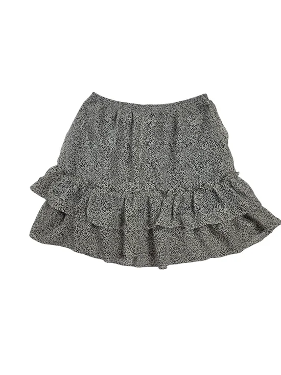 Jenna Sky Women’s Tiered Ruffle Mini Skirt Size Large Black‎ White Animal Print