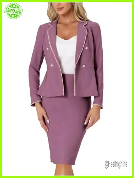 2 Piece Skirt Set Business Casual Blazer Pencil Skirt Suit Work Outfit