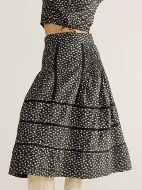 TECOVAS Custom Printed Cotton Poplin Floral Tiered Prairie Skirt 100% Cotton NEW