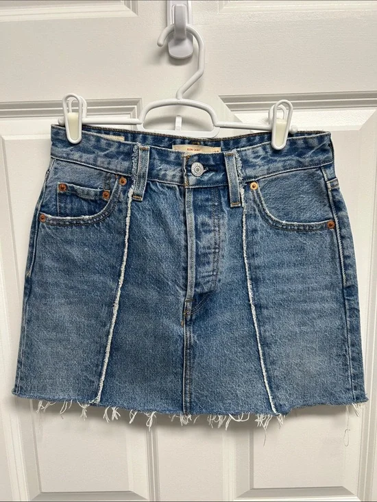 Levi's Faded Blue Panelled Denim Mini Skirt Sz 24