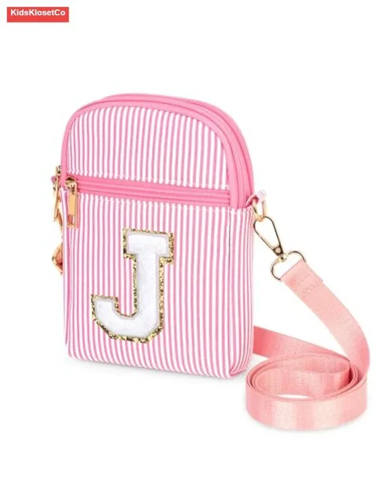 Initial Stripe Crossbody Bag with Letter Patch - Girls Phone Purse