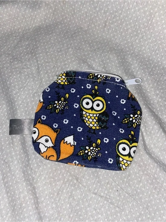 Navy Owl & Fox Coin Pouch - Small Zipper Accessory