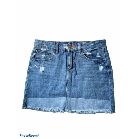 Refuge Womens‎ Blue Distressed Coin Pocket Frayed Denim Mini Skirt Size Med