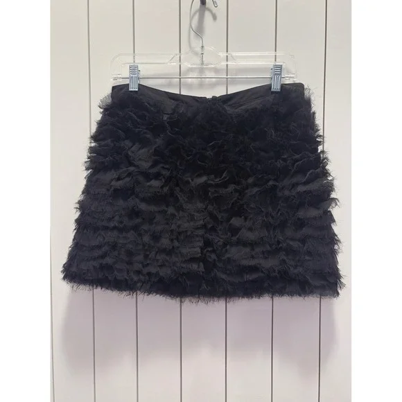 Blaque Label Mini Skirt Womens L Black NWT Fringed Tiered Textured Whimsigoth